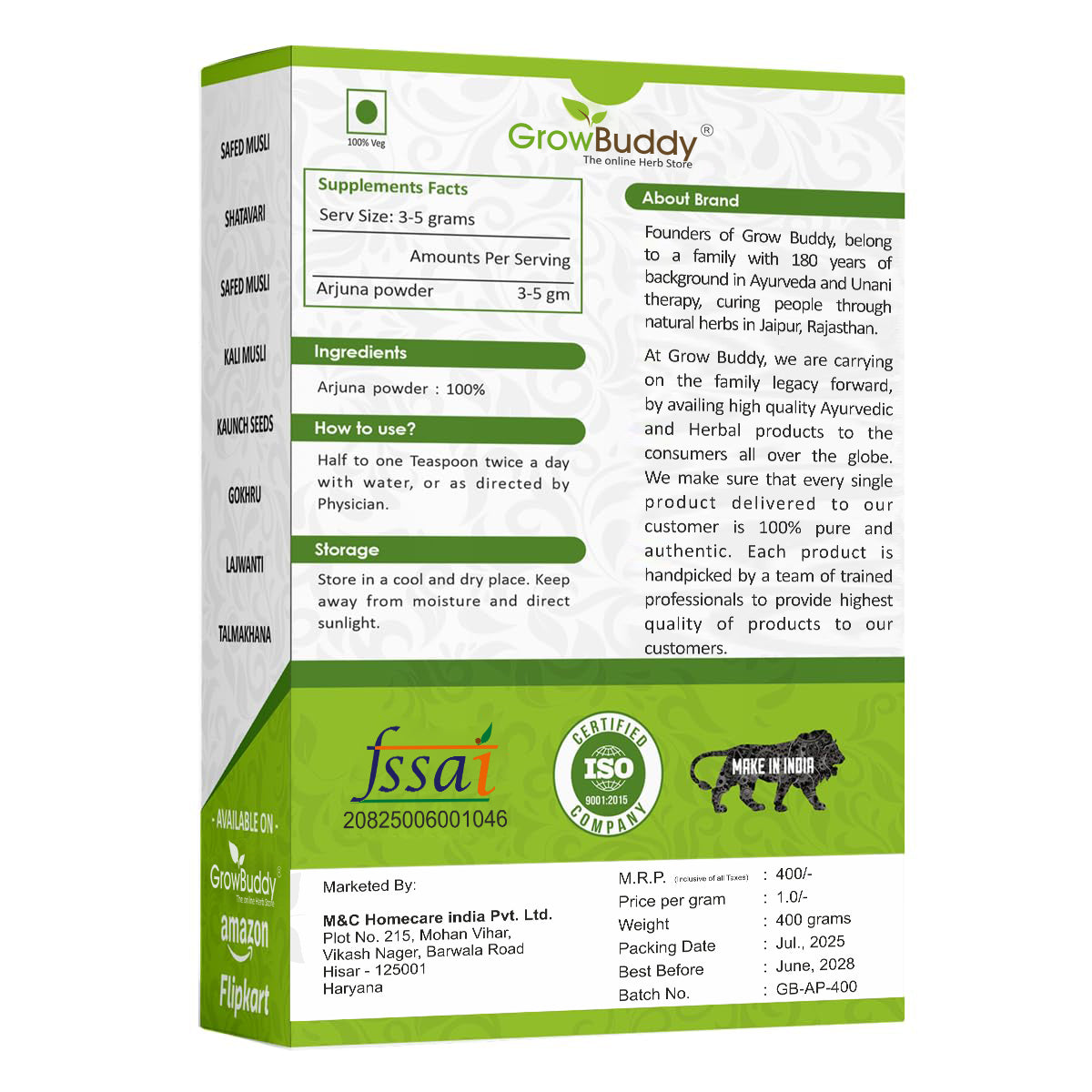 GrowBuddy Arjuna - Terminalia Arjuna - Arjuna Herb (POWDER) (200 Grams)