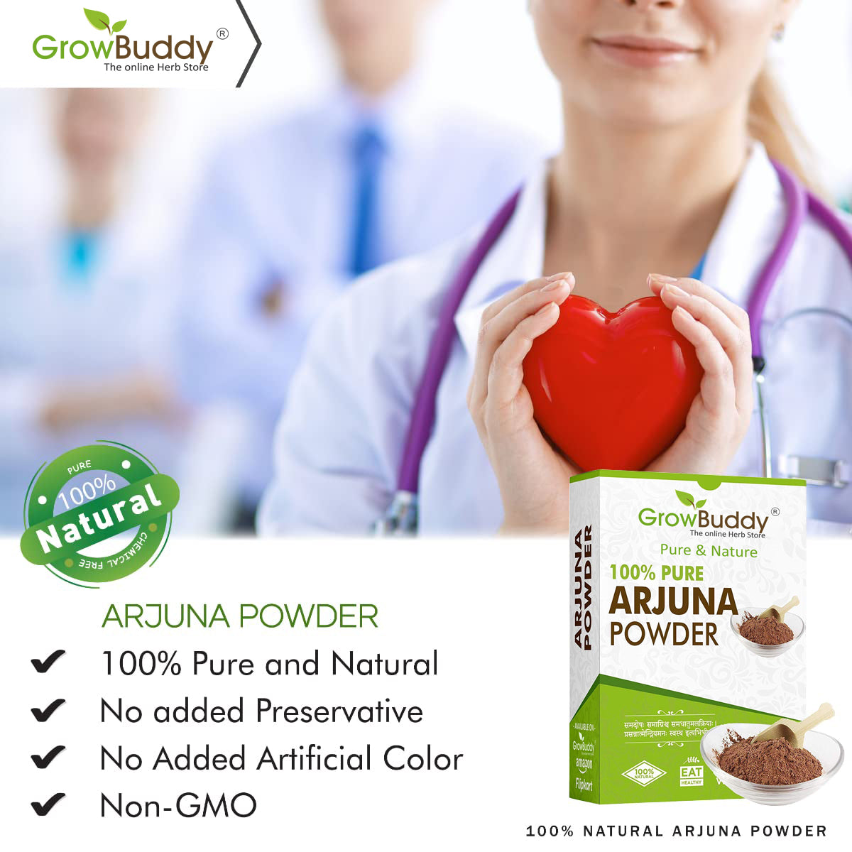 GrowBuddy Arjuna - Terminalia Arjuna - Arjuna Herb (POWDER) (200 Grams)