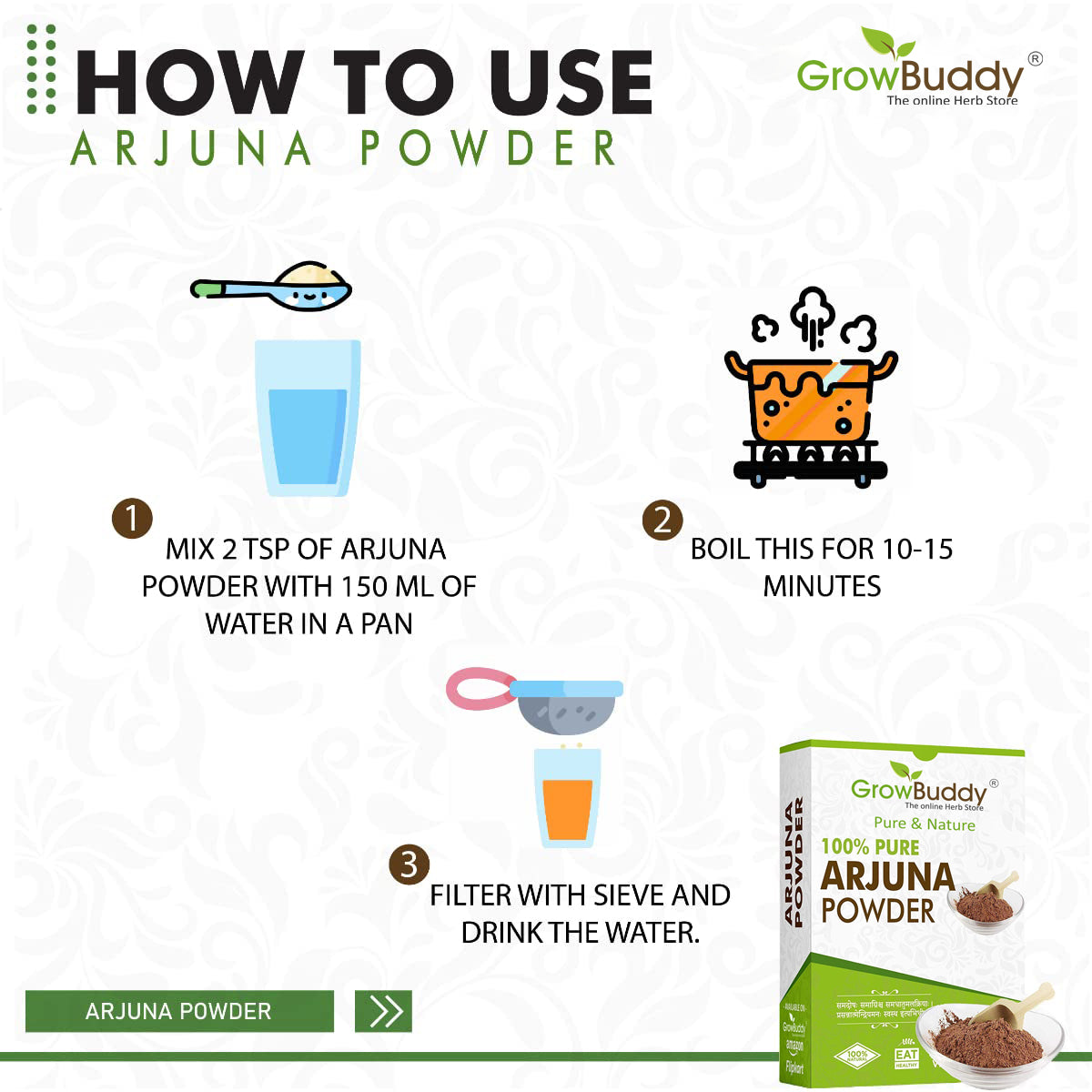 GrowBuddy Arjuna - Terminalia Arjuna - Arjuna Herb (POWDER) (200 Grams)