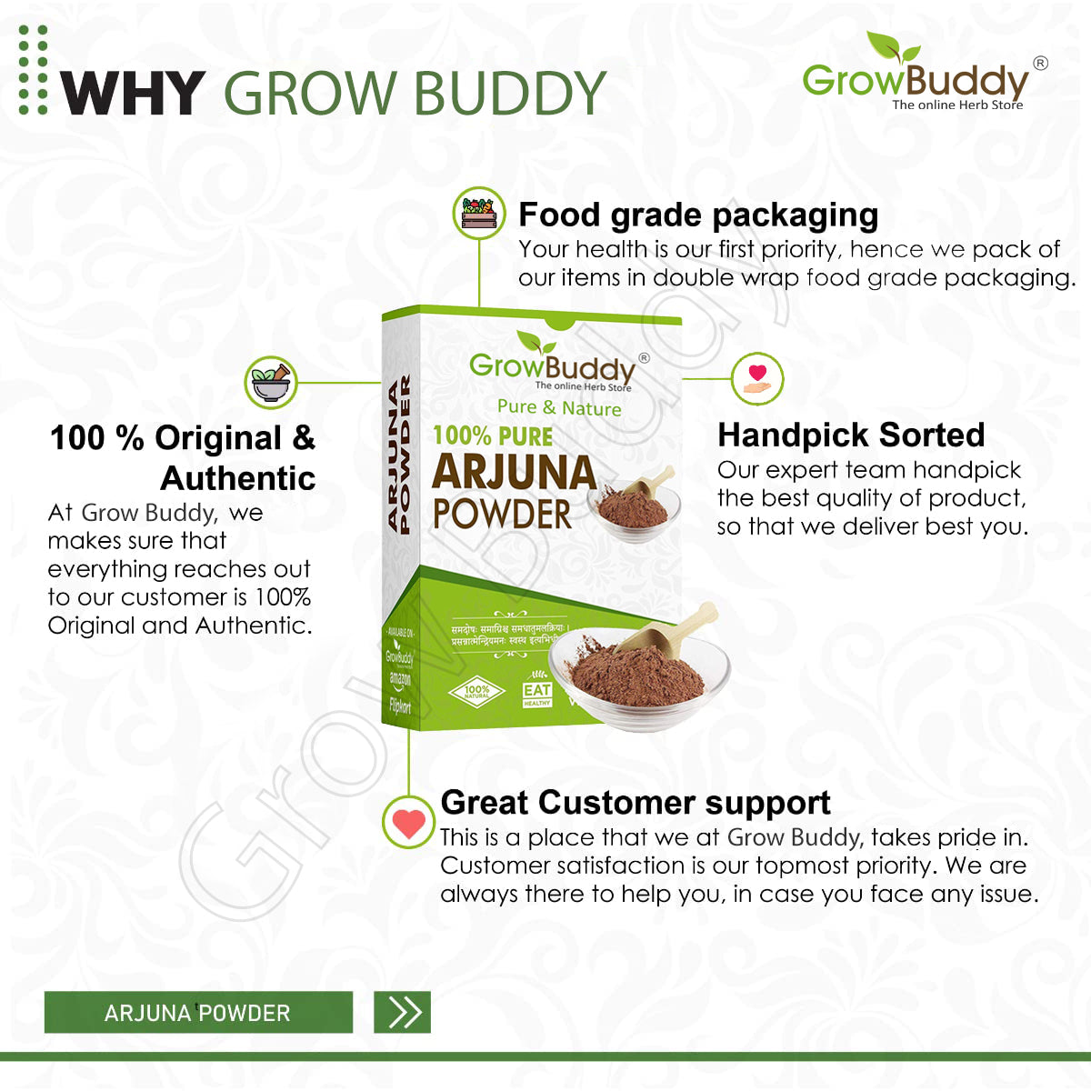 GrowBuddy Arjuna - Terminalia Arjuna - Arjuna Herb (POWDER) (200 Grams)