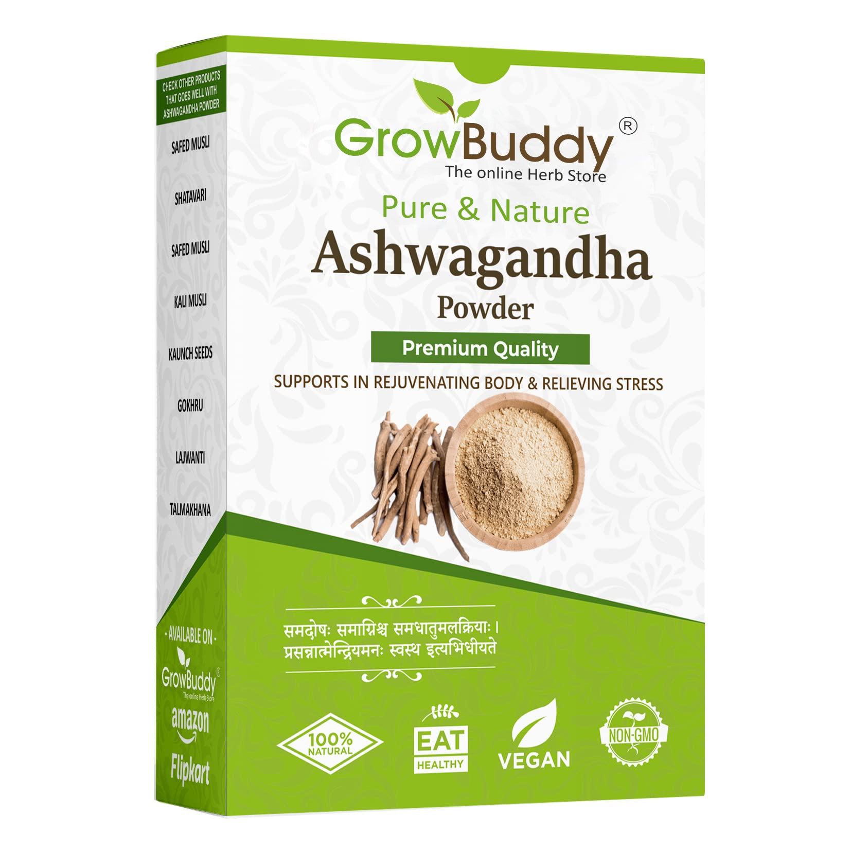 GrowBuddy Ashwagandha powder (250g) | Withania Somnifera | Helps fight anxiety and Stress and Improving vigor and vitality