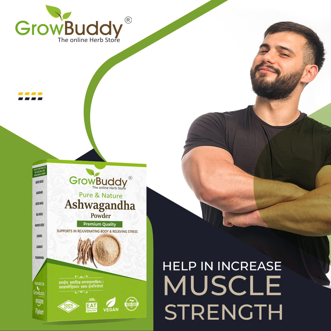 GrowBuddy Ashwagandha powder (250g) | Withania Somnifera | Helps fight anxiety and Stress and Improving vigor and vitality