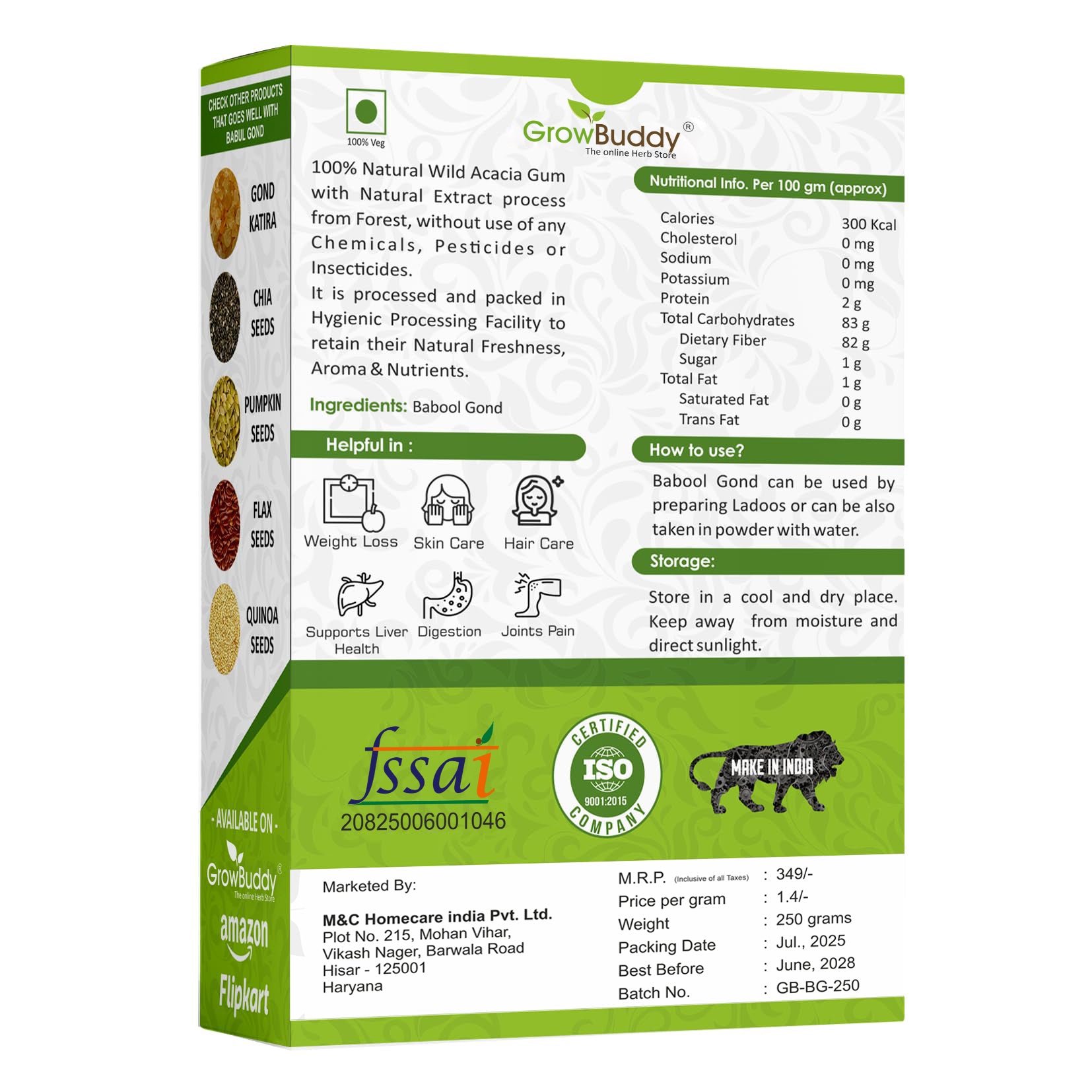 GrowBuddy Babul Gond Gum - Kikar Gond - Babool Gond - Acacia arabica Willd (250 Grams)