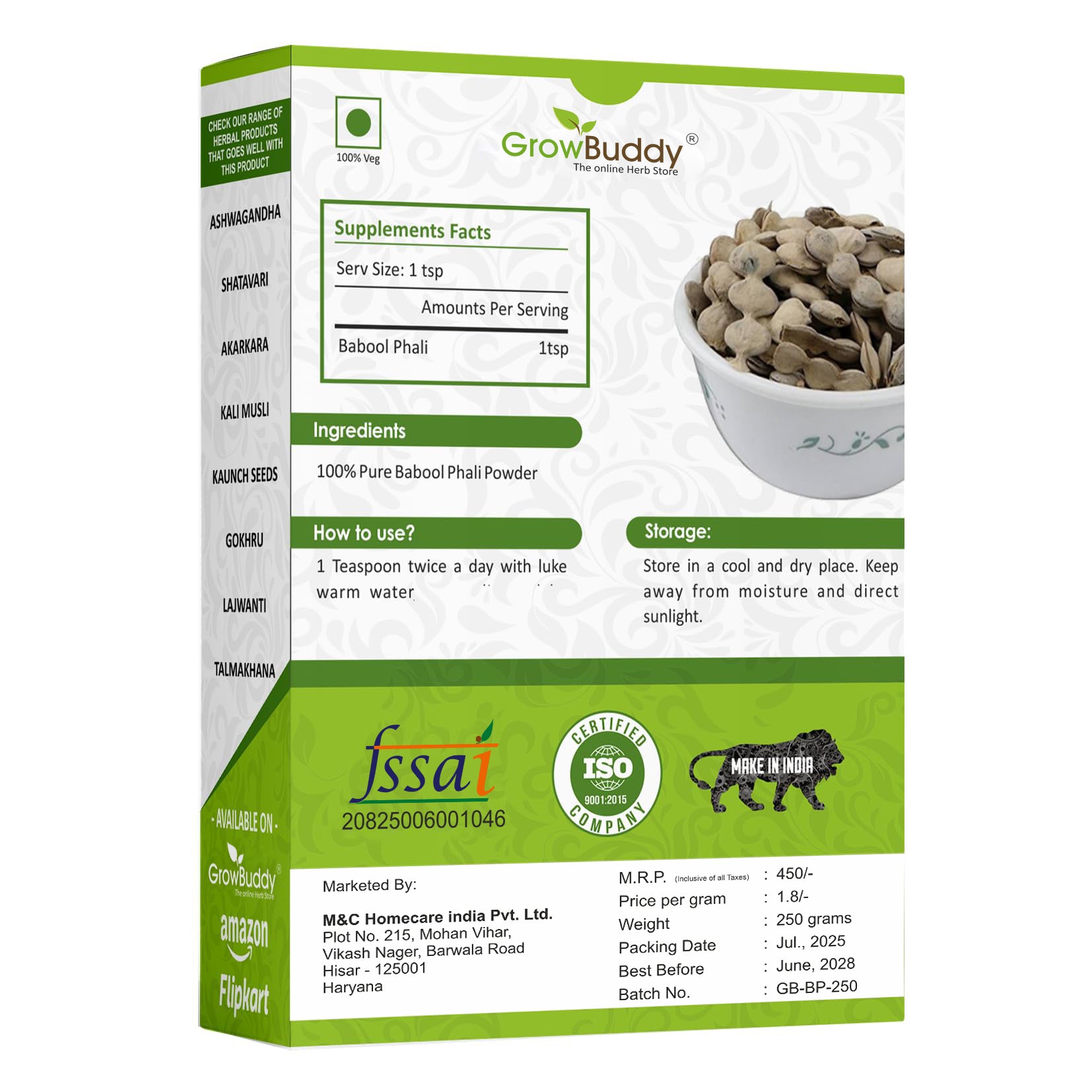 GrowBuddy Babool Phali Powder (250 grams) - Babool Fali - Kikar Phali - Kikar Fali