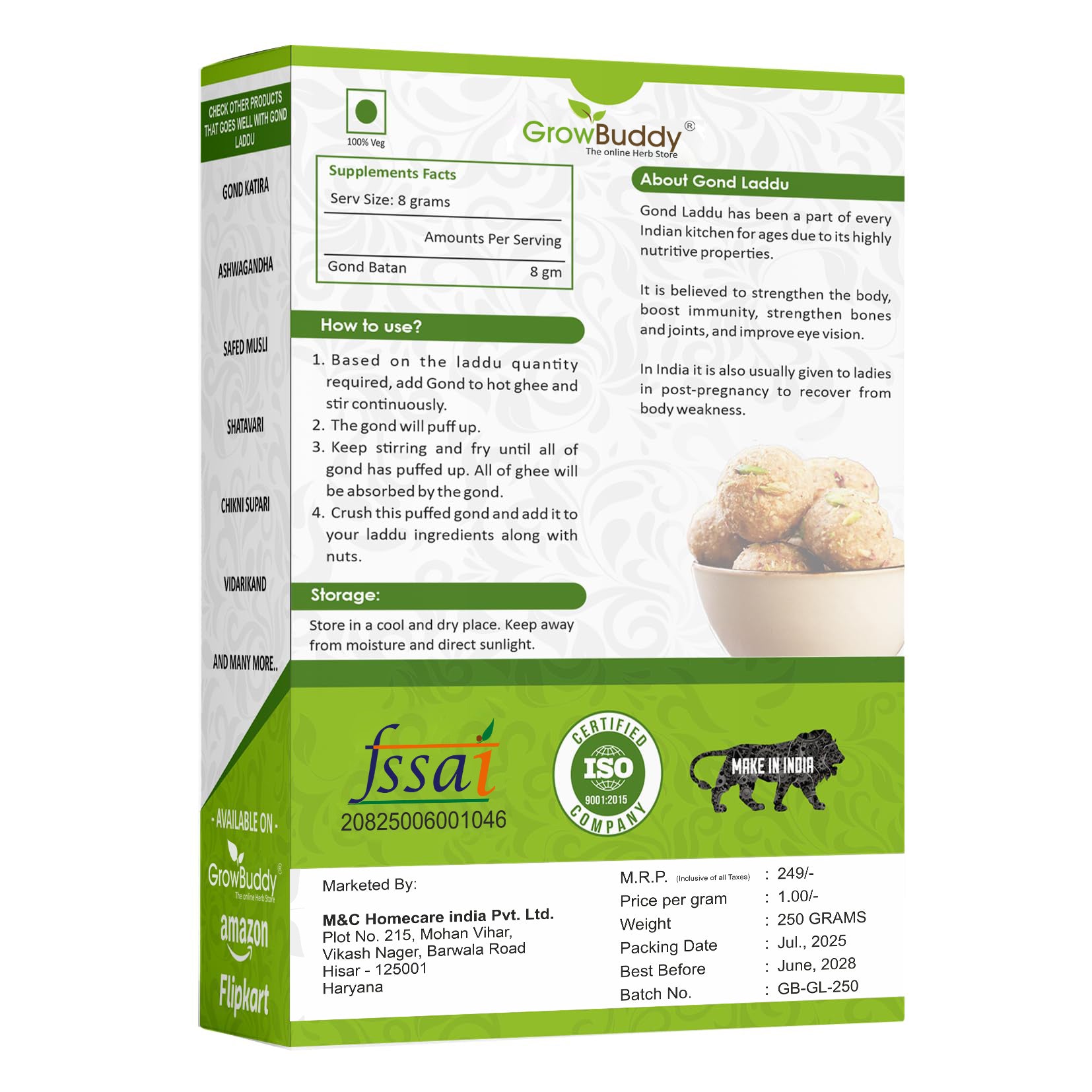 GrowBuddy Edible Gond for Laddu 250 grams | Babul Gond for Ladoo | Edible gum | 100% Natural, No Preservatives (250 grams)