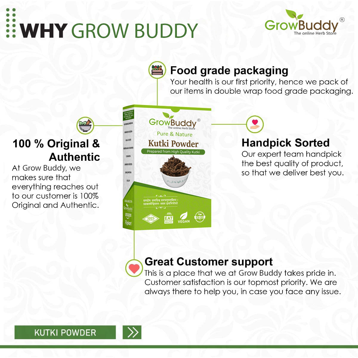 GrowBuddy Kutki Powder 100 gm - For Liver support, Detox, Blood sugar management | 100% Pure and Natural, No Preservatives