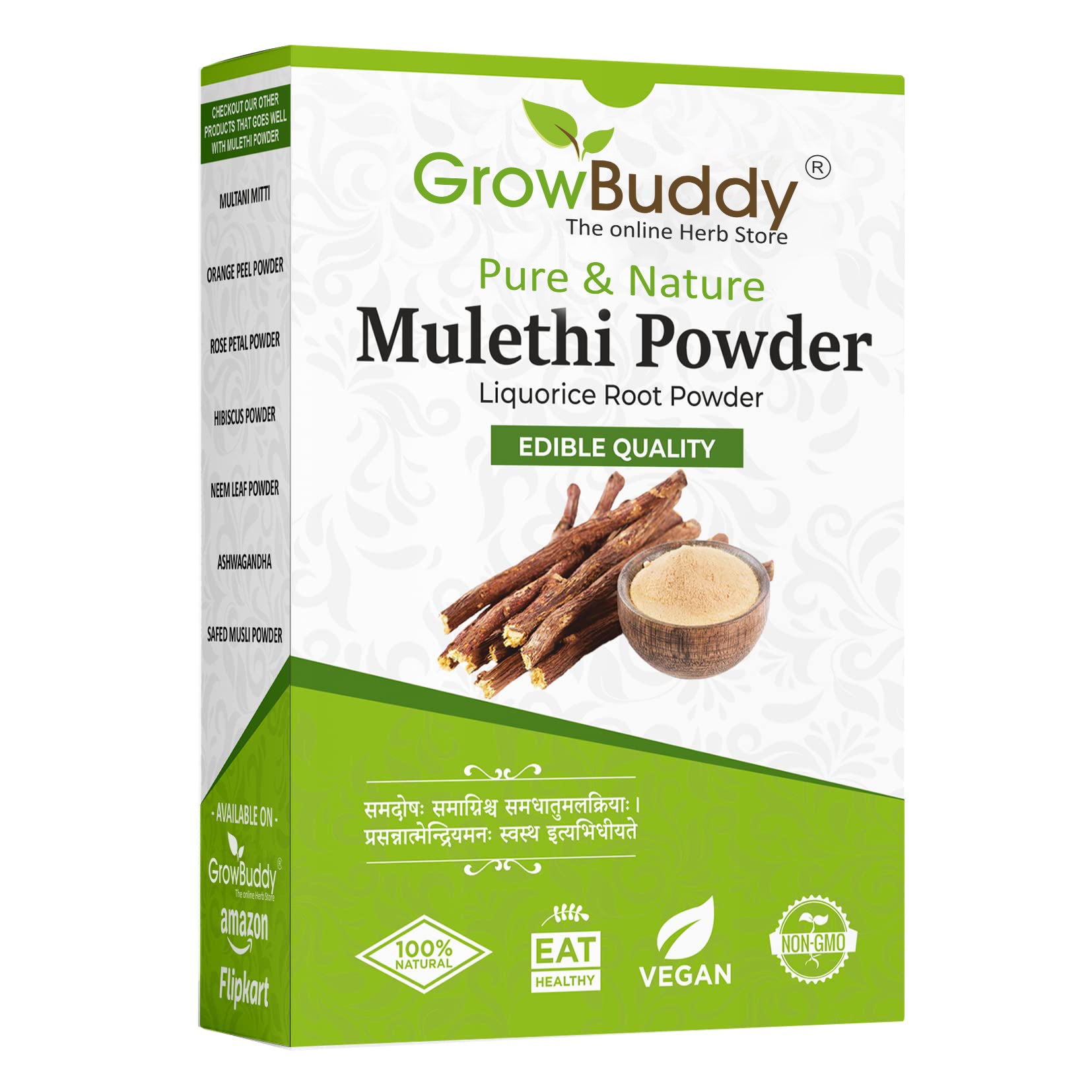 GrowBuddy Pure & Natural Mulethi Powder For Skin Whitening, Licorice Powder For Body, Skin and Hair, (200gm)