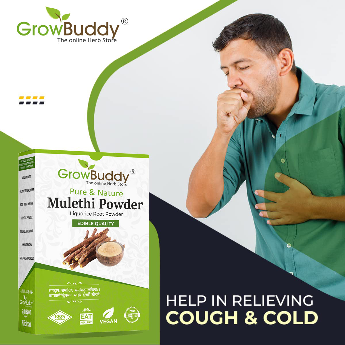 GrowBuddy Pure & Natural Mulethi Powder For Skin Whitening, Licorice Powder For Body, Skin and Hair, (200gm)