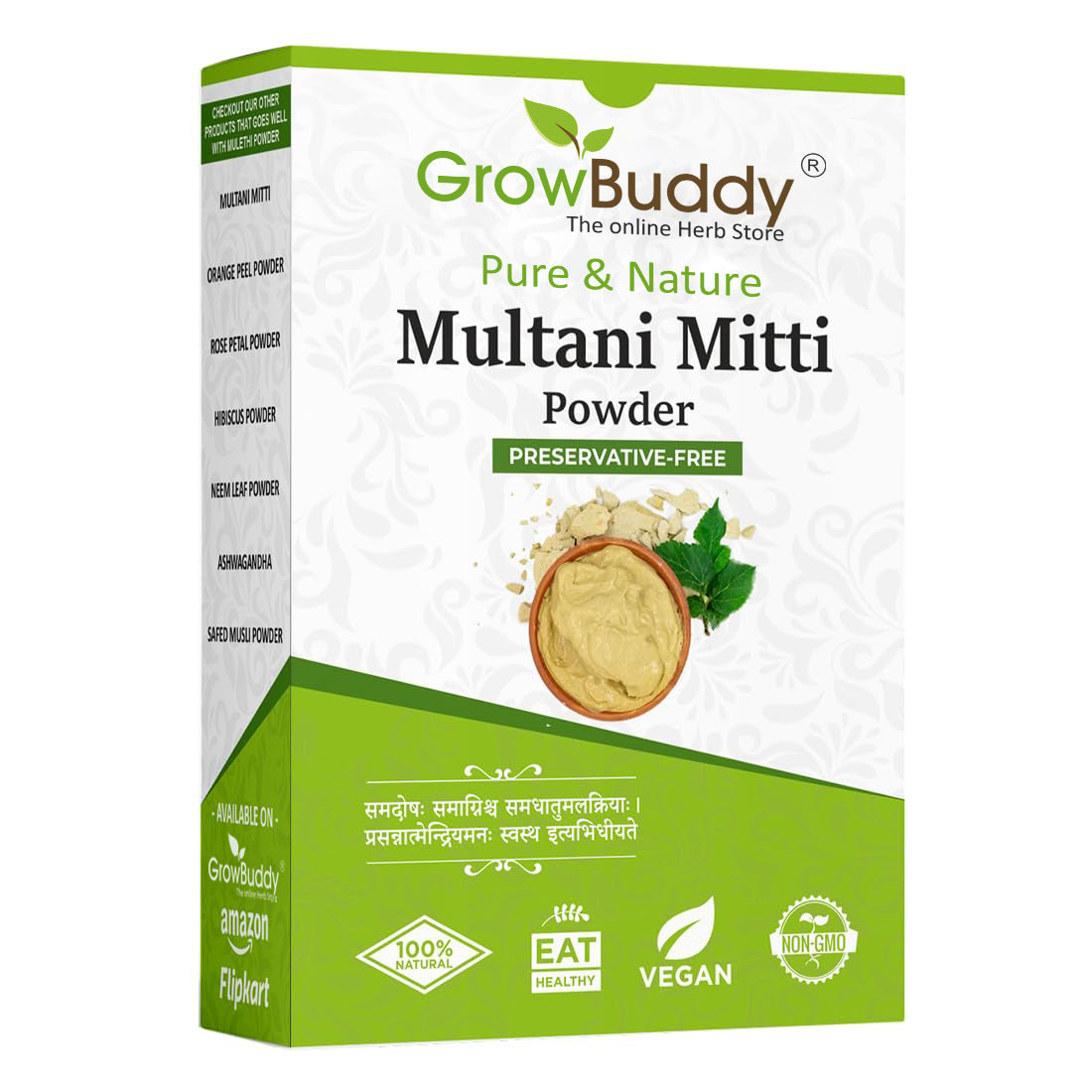 GrowBuddy Multani Mitti (Fuller Earth) Powder for face and hair pack - 200g