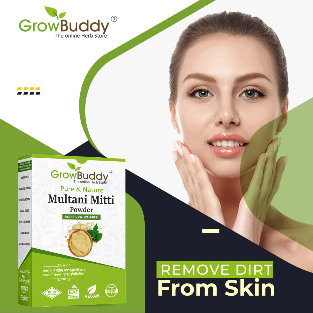 GrowBuddy Multani Mitti (Fuller Earth) Powder for face and hair pack - 200g
