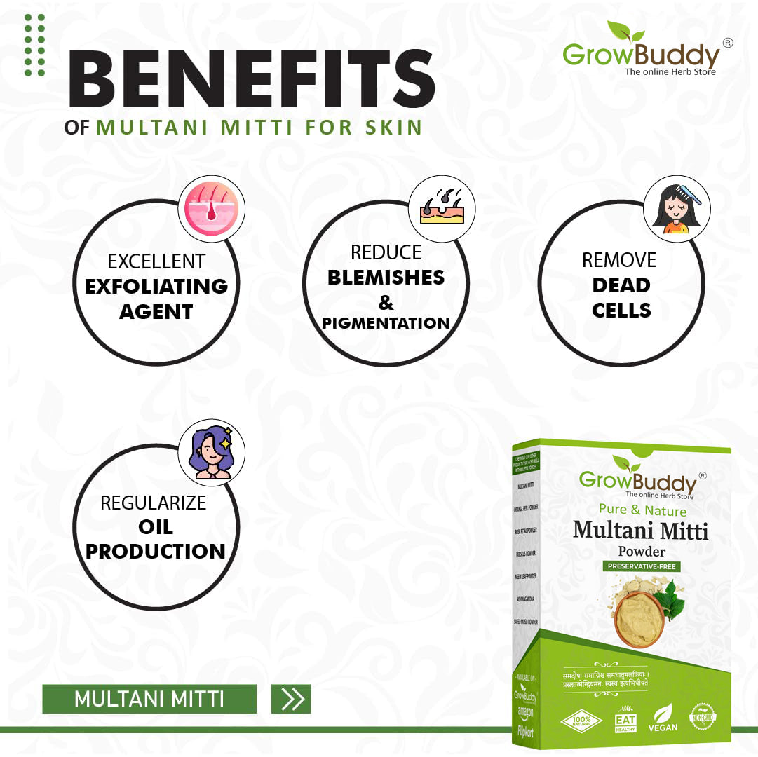 GrowBuddy Multani Mitti (Fuller Earth) Powder for face and hair pack - 200g
