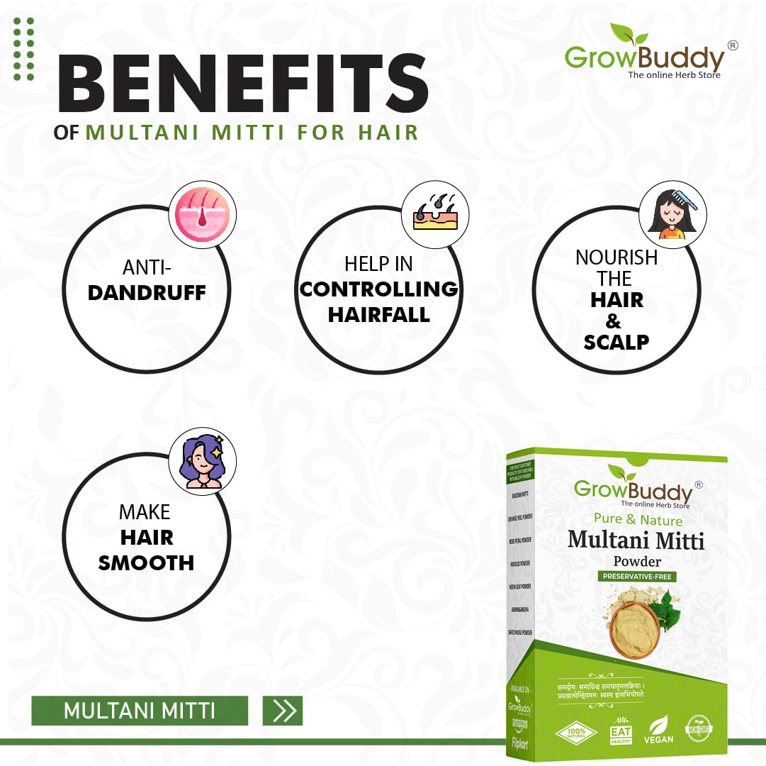 GrowBuddy Multani Mitti (Fuller Earth) Powder for face and hair pack - 200g