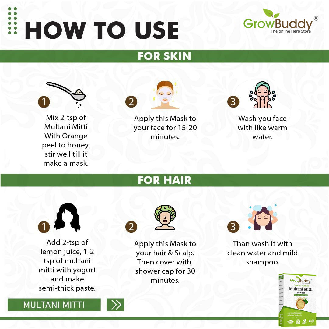 GrowBuddy Multani Mitti (Fuller Earth) Powder for face and hair pack - 200g