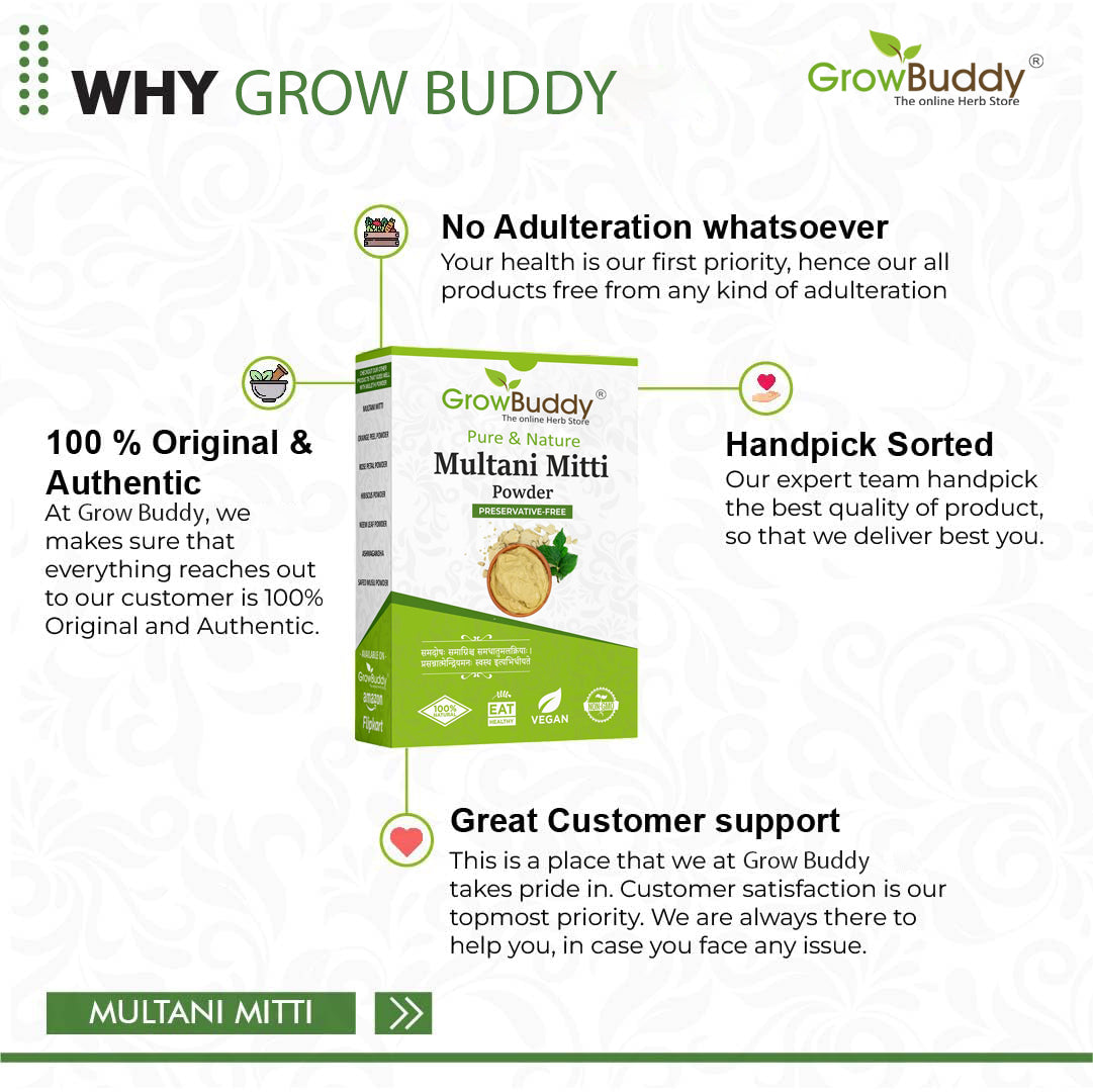 GrowBuddy Multani Mitti (Fuller Earth) Powder for face and hair pack - 200g