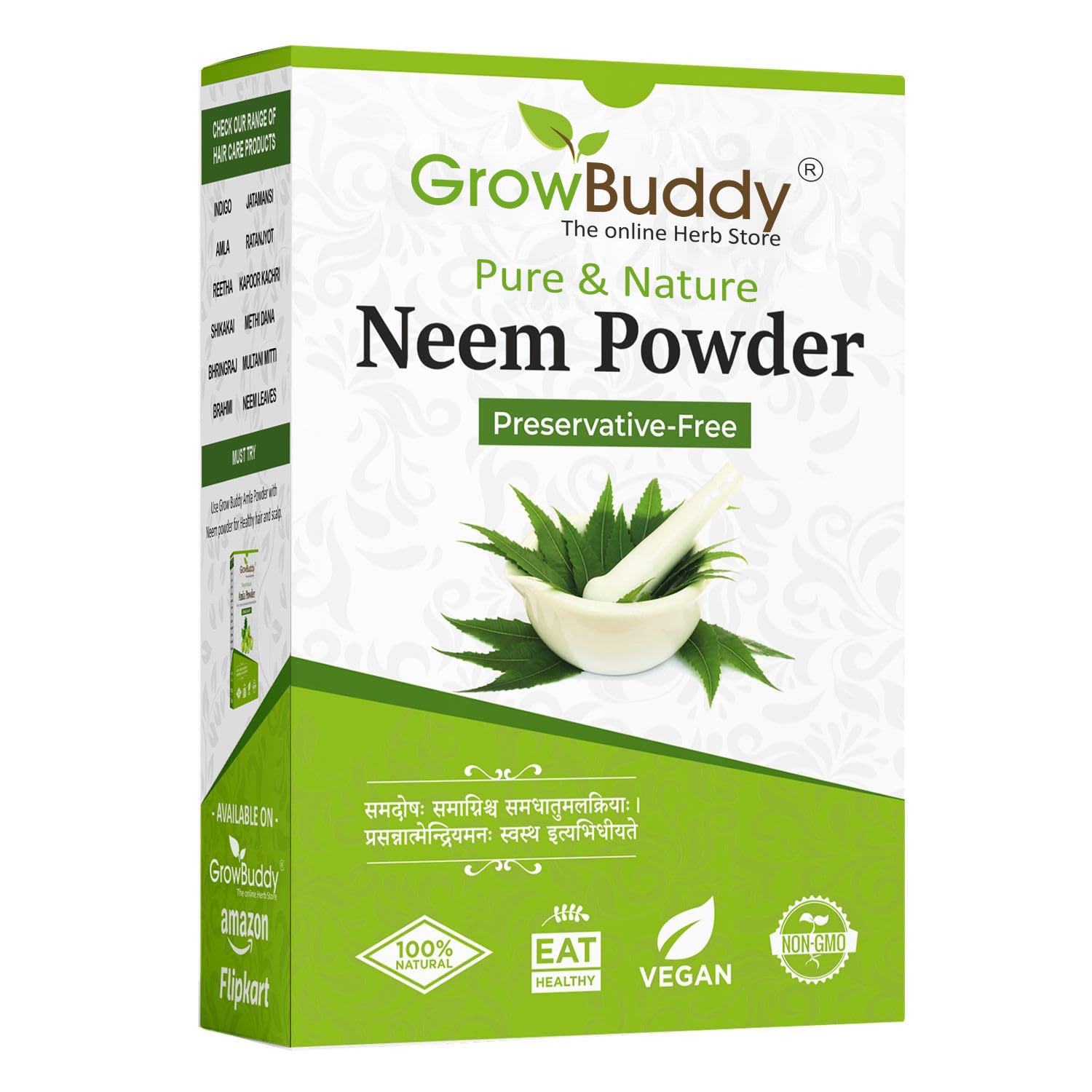 GrowBuddy Neem powder for Face, Skin and Hair (200 grams) | 100% Natural, No Preservative | Ideal for Face Pack, Hair Pack and Eating