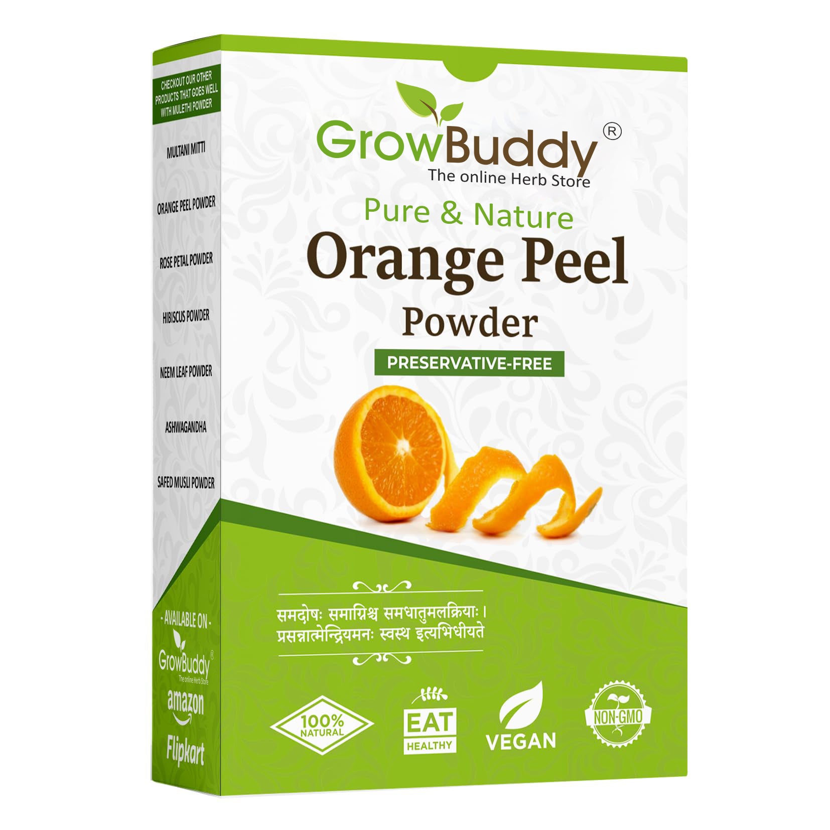 GrowBuddy Orange Peel Powder For Face Skin Whitening (200 Grams)