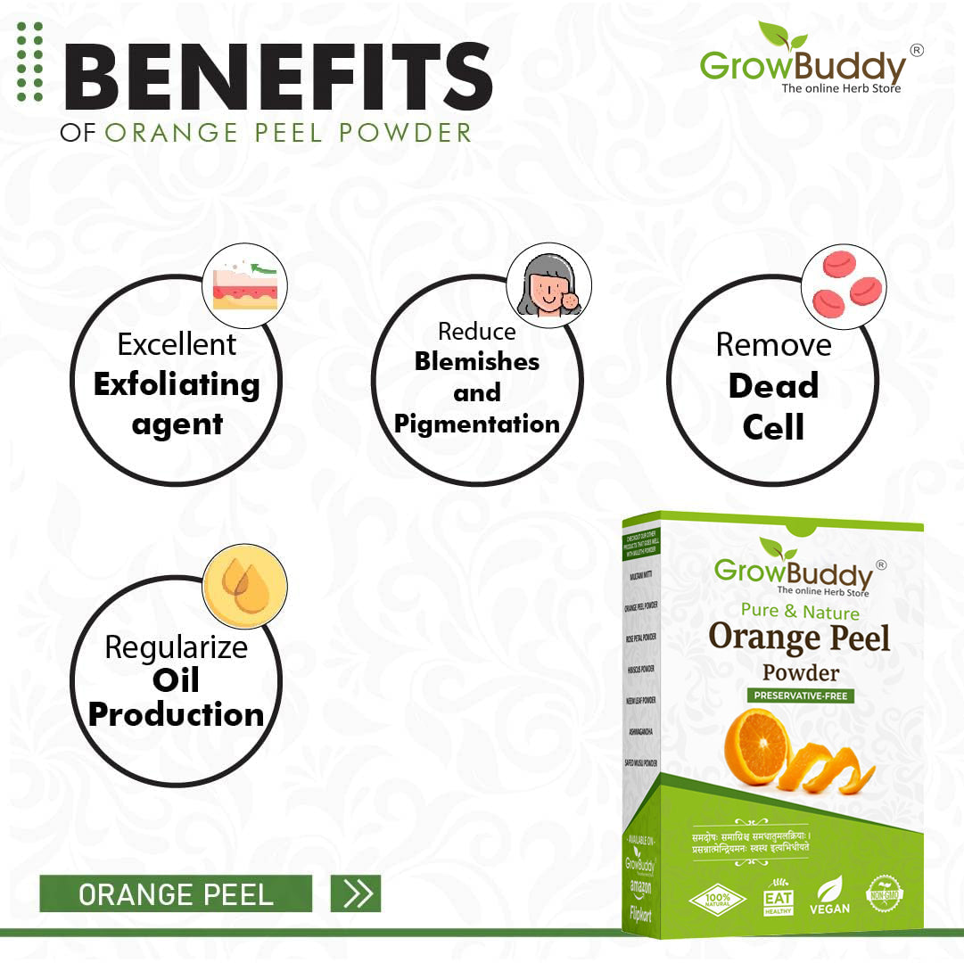 GrowBuddy Orange Peel Powder For Face Skin Whitening (200 Grams)