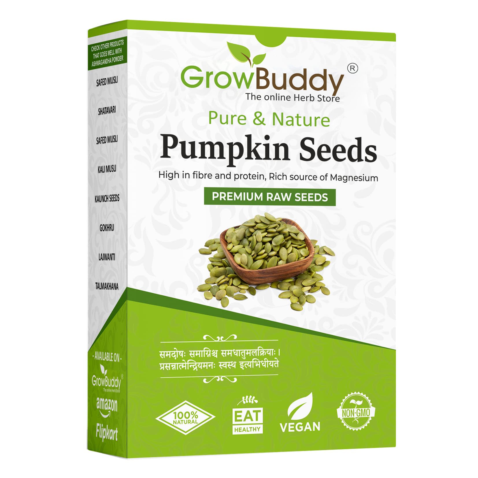GrowBuddy Raw Pumpkin Seeds for Eating (250 Grams) | Protein and Fiber Rich Superfood | Unsalted, unroasted