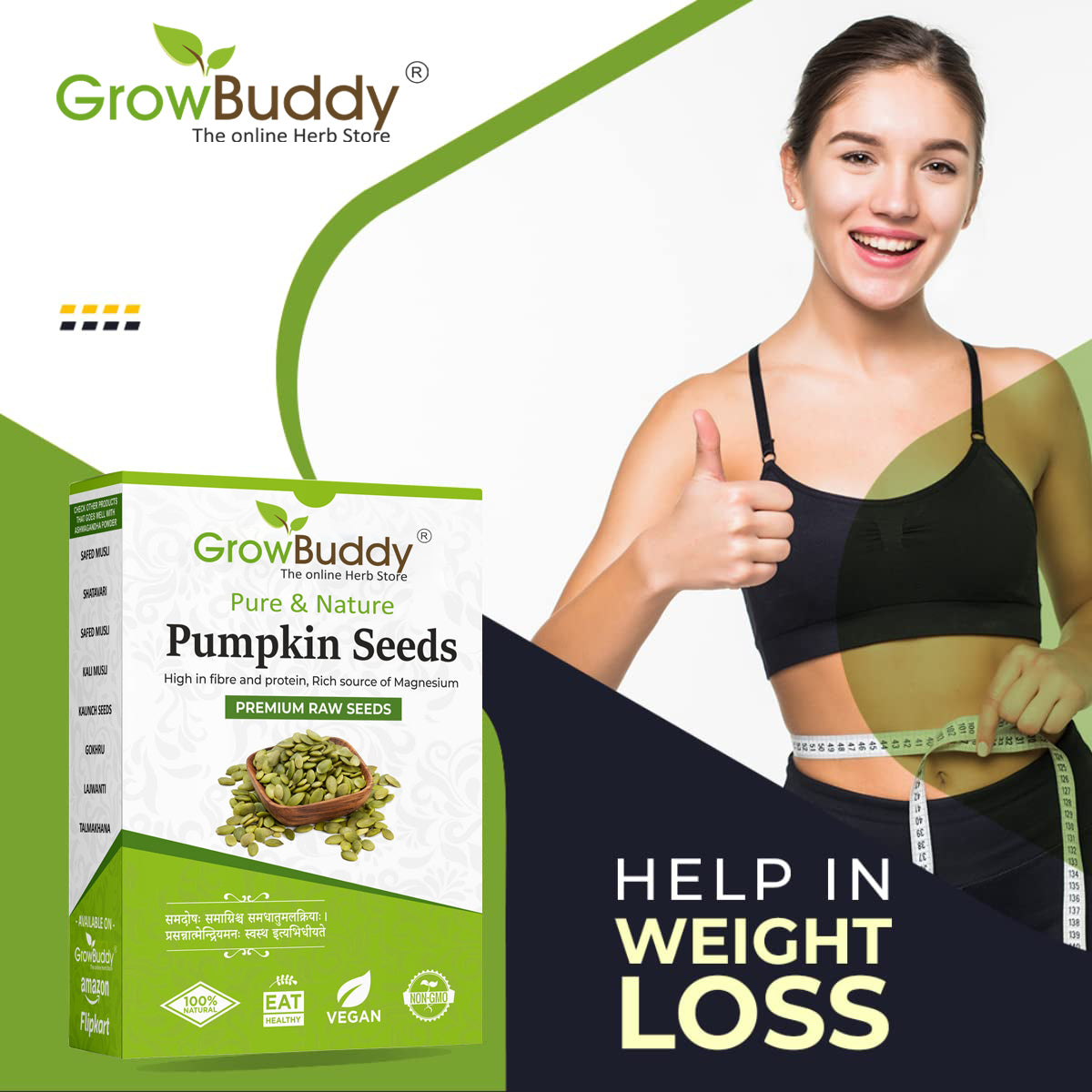 GrowBuddy Raw Pumpkin Seeds for Eating (250 Grams) | Protein and Fiber Rich Superfood | Unsalted, unroasted
