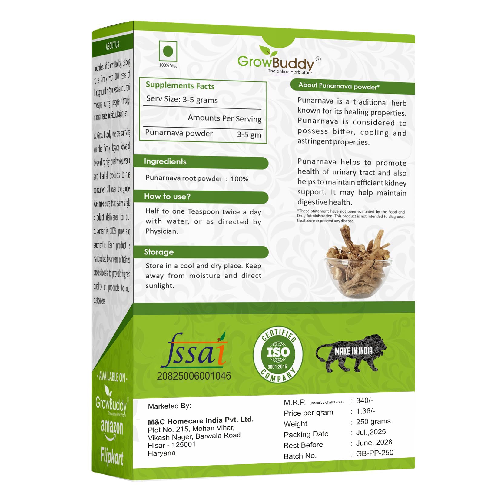 GrowBuddy Punarnava Powder for Kidney Rejuvenation (250 gm)