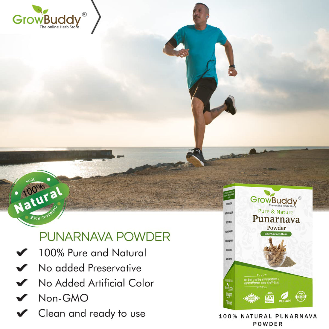 GrowBuddy Punarnava Powder for Kidney Rejuvenation (250 gm)