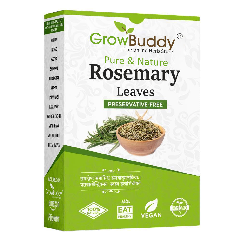 GrowBuddy Natural Rosemary leaves for Hair growth 100 grams | 100% Natural, Preservative free | Dried rosemary leaves | Suitable for Rosemary water and Rosemarry oil preparation