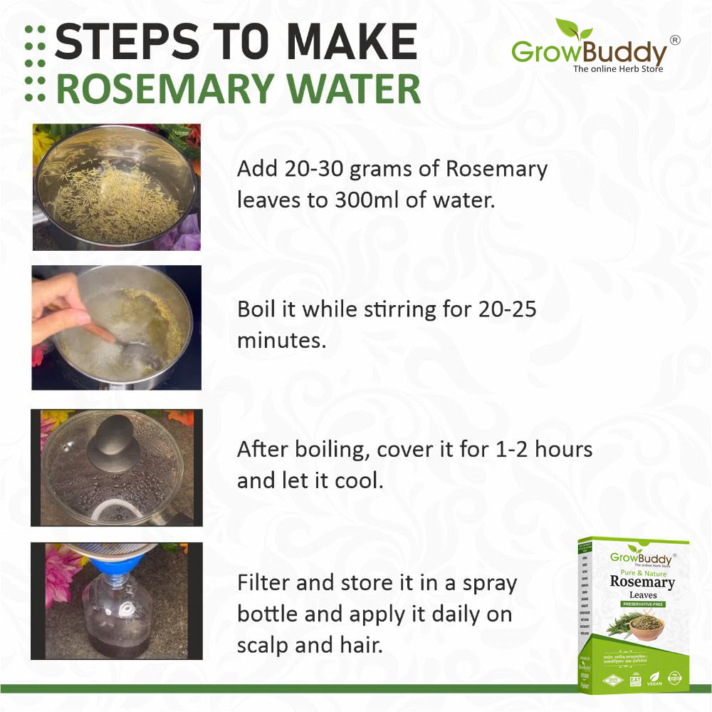 GrowBuddy Natural Rosemary leaves for Hair growth 100 grams | 100% Natural, Preservative free | Dried rosemary leaves | Suitable for Rosemary water and Rosemarry oil preparation