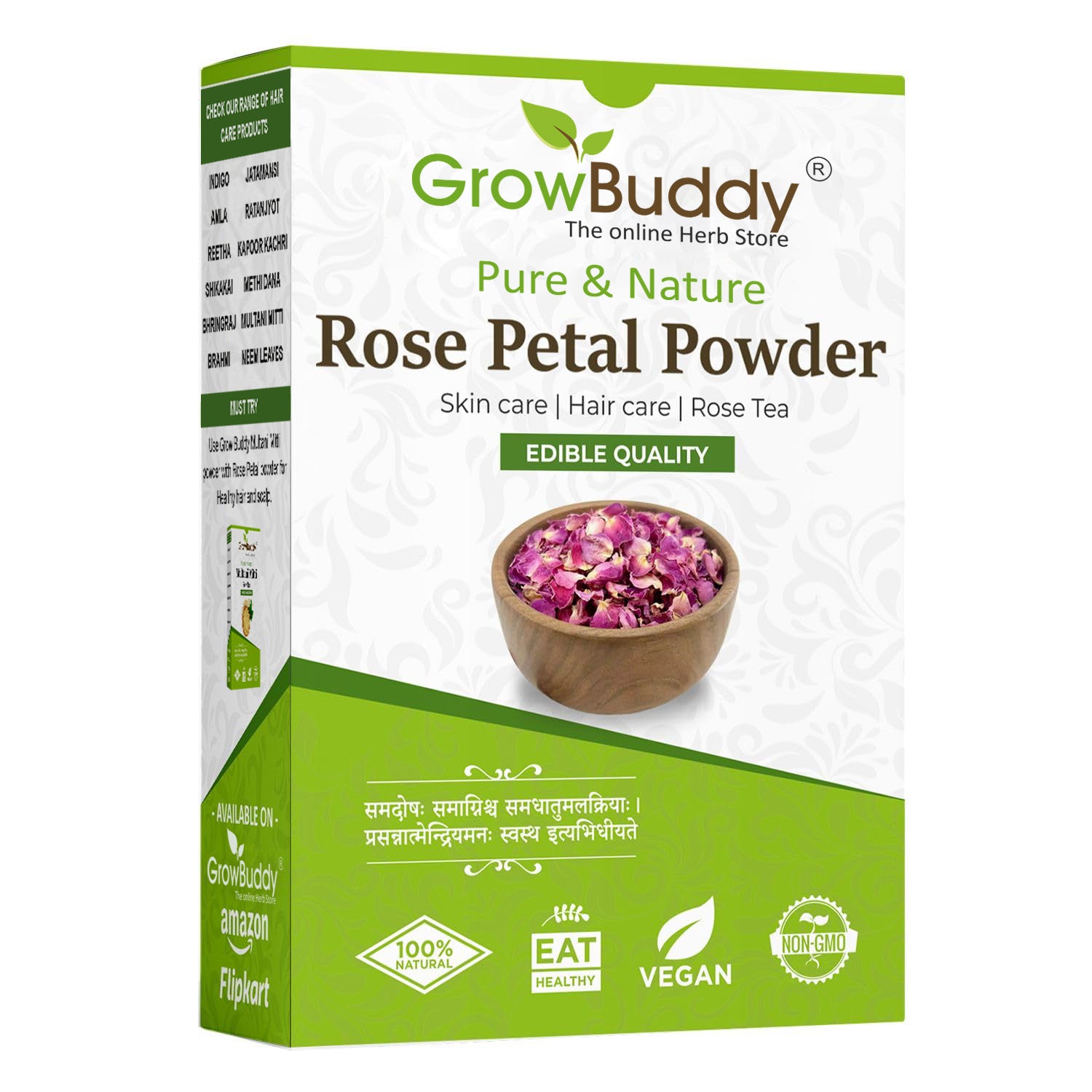 GrowBuddy Rose petal powder 100 grams | Ideal for Skin and Face | 100% Pure and Natural, No Preservative | Antioxidant Support To Revitalize Skin Health