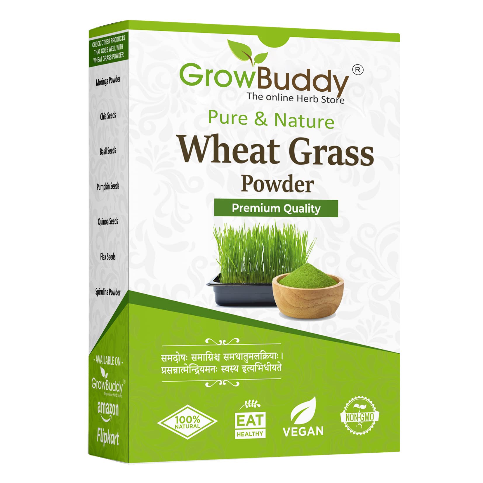 GrowBuddy 100% Natural Wheat Grass Powder (100 Gram) | Pure, Preservative free, Non-GMO | Immunity booster, De-Toxifying, Support healthy metabolism