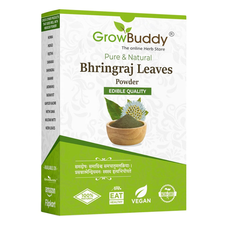 Growbuddy Natural Bhringraj Powder for hair growth (100 Grams) | For Hair Mask and Eating | 100% Pure and Natural | No Chemical, No Preservatives