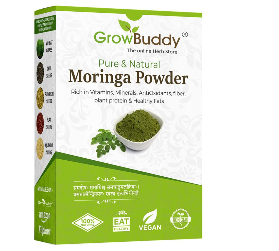 Growbuddy 100% Moringa Leaf Powder (200g) | Drumstick Leaf powder | Herbal Supplement | Good for Immunity, Digestion, skincare and Haircare | 100% Natural and Preservative-free