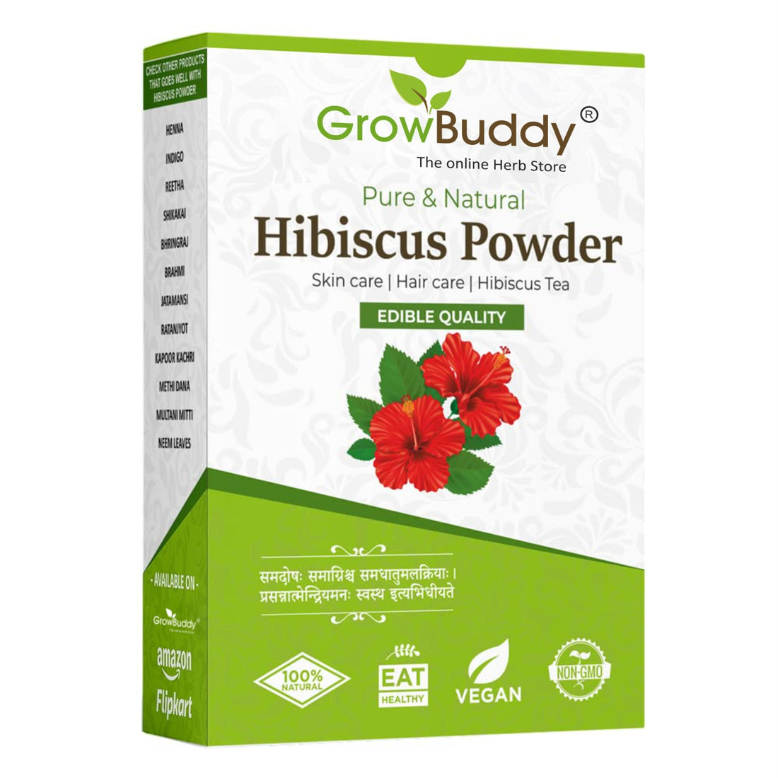 Growbuddy Hibiscus powder for hair growth (100 Grams) | Ideal for Hair pack, Face pack, Eating, and Hibiscus tea | Gudhal Ka Phool Powder | 100% Pure and Natural, No Preservatives