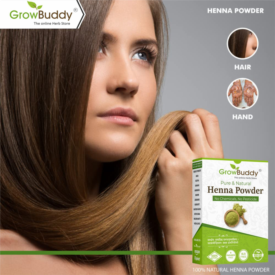 Growbuddy Natural Henna powder for hair Colour and Growth (200 gm)