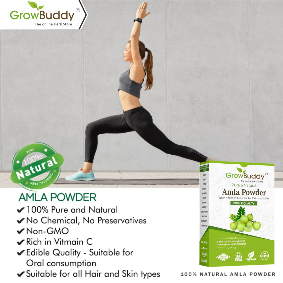 Growbuddy Pure Amla Powder For Hair Growth (250 grams) | Ideal for Hair, Eating, Drinking & Skin