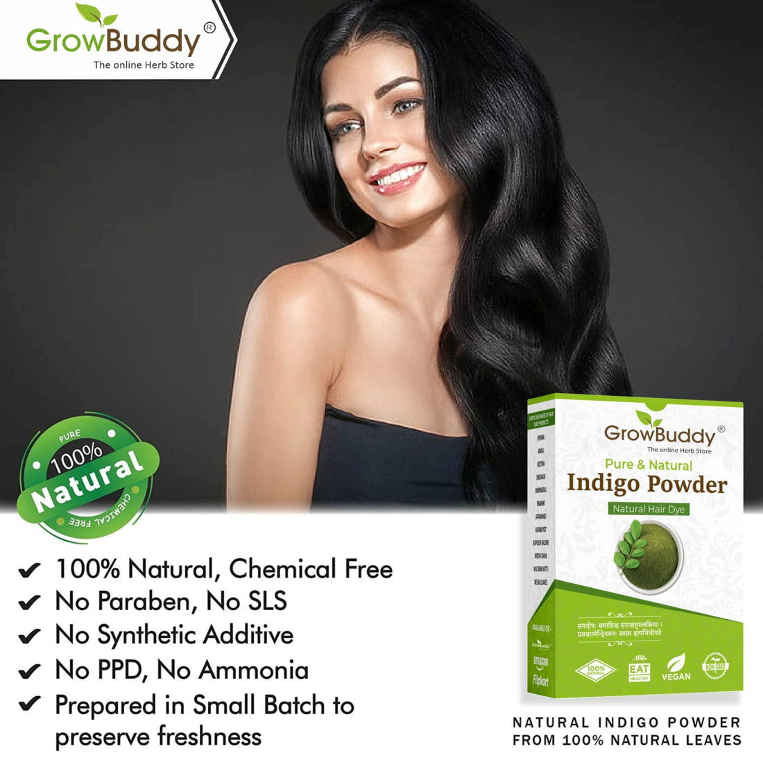 Grow Buddy Indigo Powder for black Hair (200 grams)