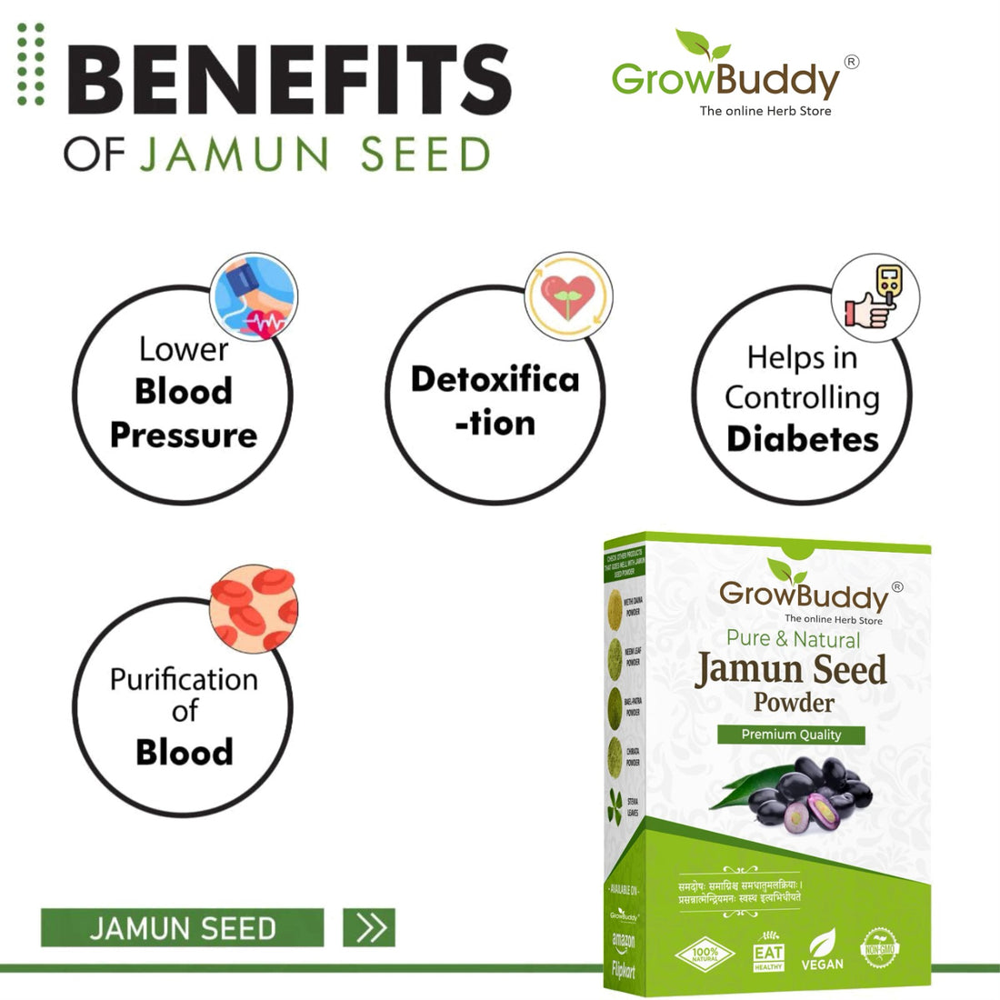 Growbuddy Jamun Seed Powder for Diabetes - 250 gram