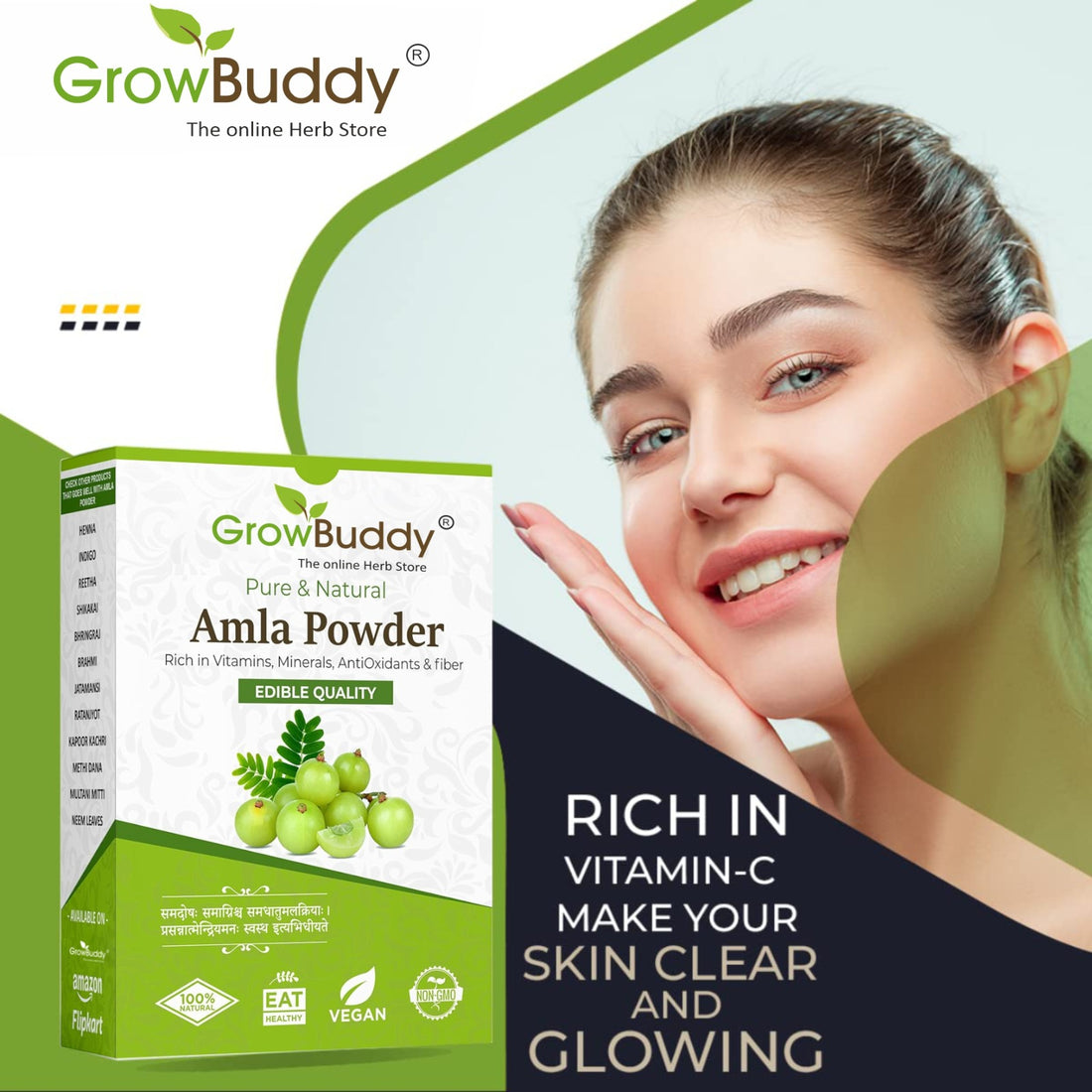 Growbuddy Pure Amla Powder For Hair Growth (250 grams) | Ideal for Hair, Eating, Drinking & Skin