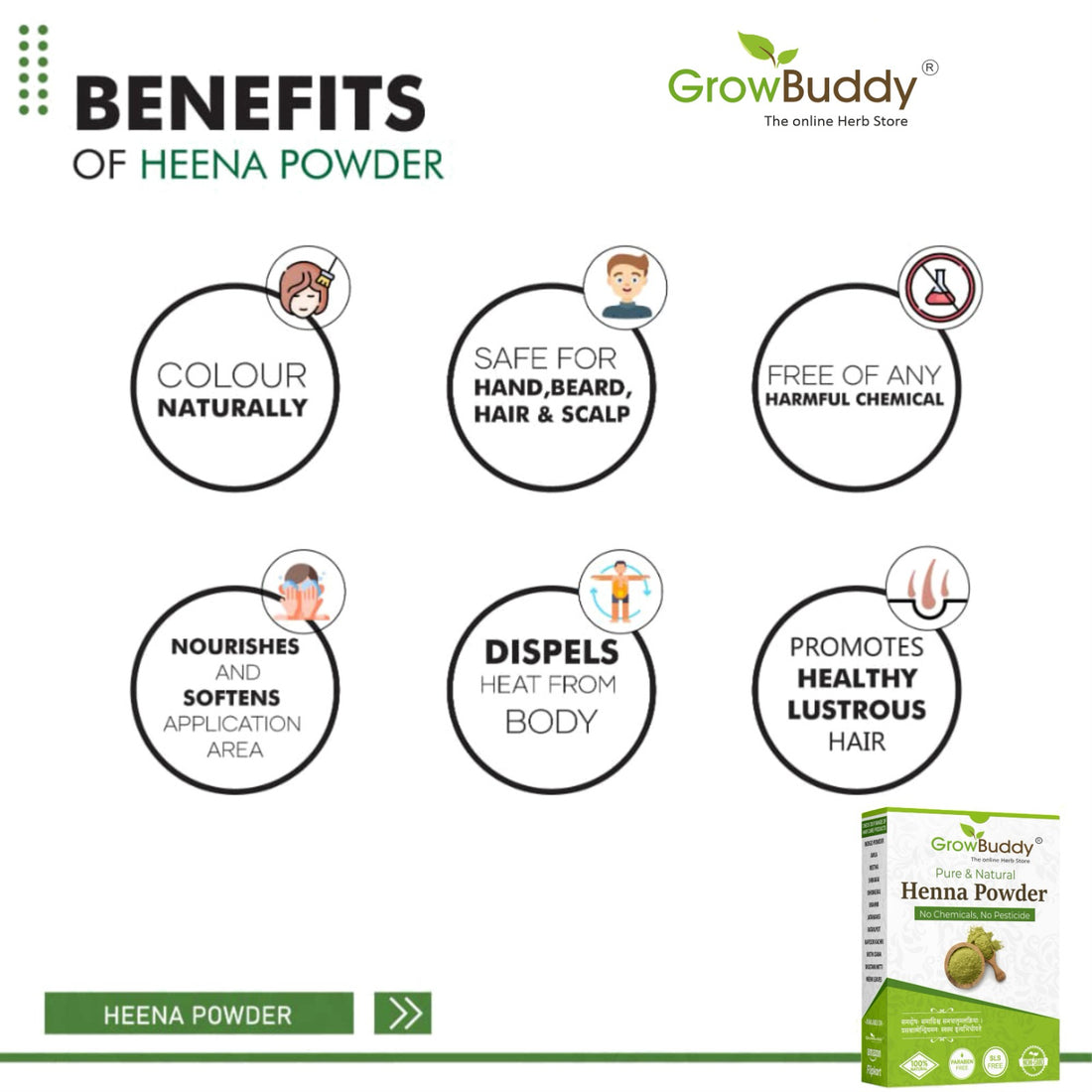 Growbuddy Natural Henna powder for hair Colour and Growth (200 gm)