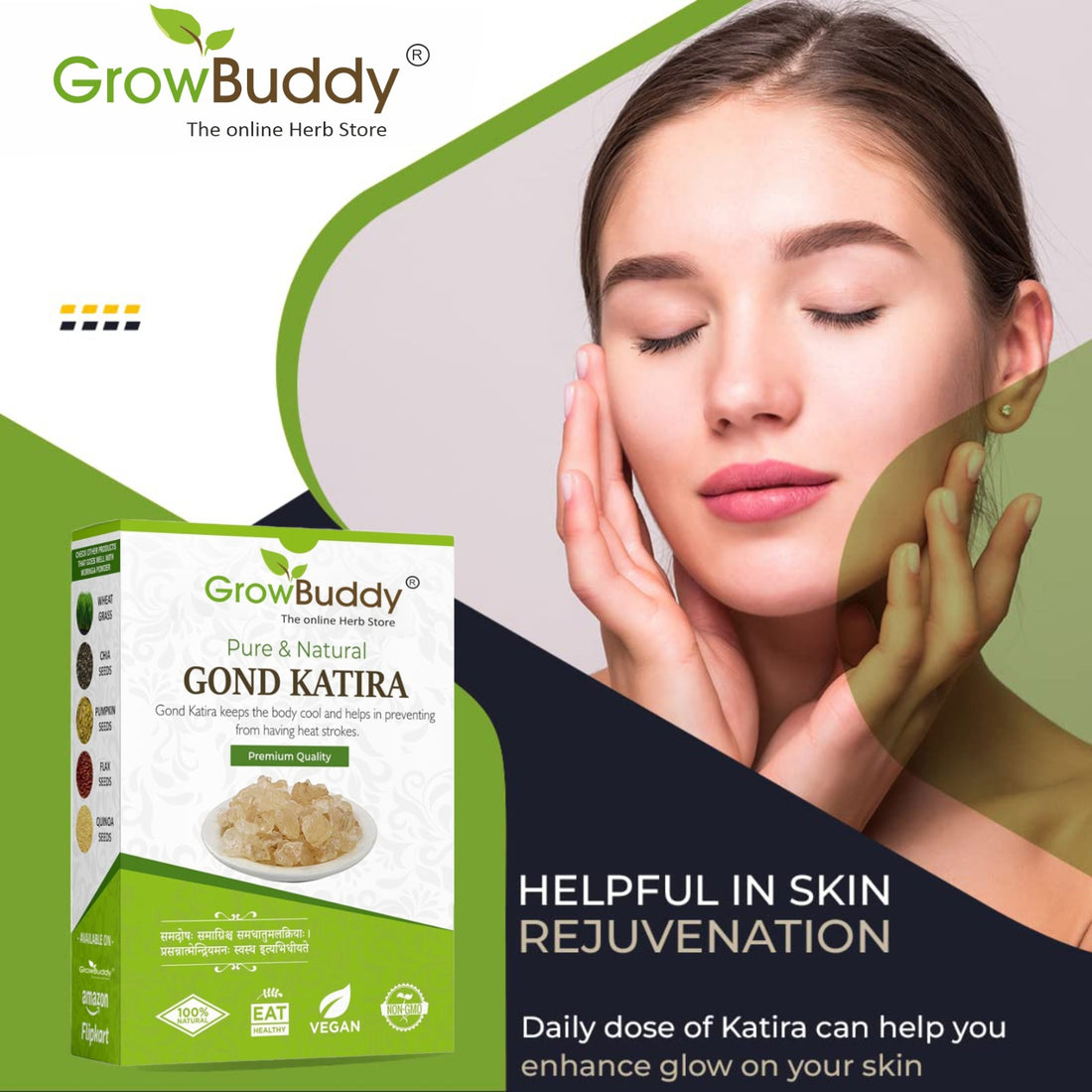 Growbuddy Gond Katira Pure (Edible Gum) - 200 grams | Tragacanth Gum | High Cooling Properties Herbal Food | Super Food |