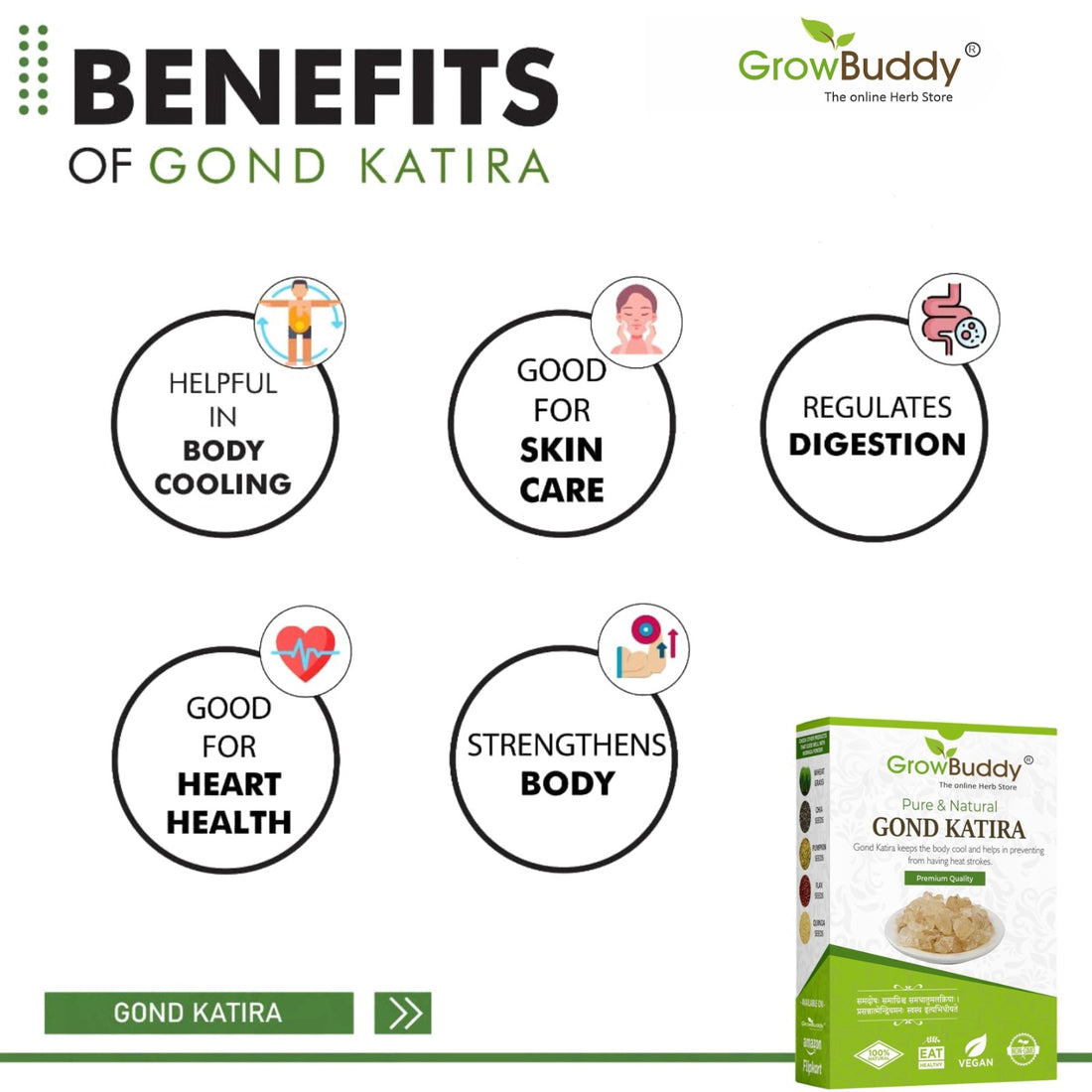 Growbuddy Gond Katira Pure (Edible Gum) - 200 grams | Tragacanth Gum | High Cooling Properties Herbal Food | Super Food |