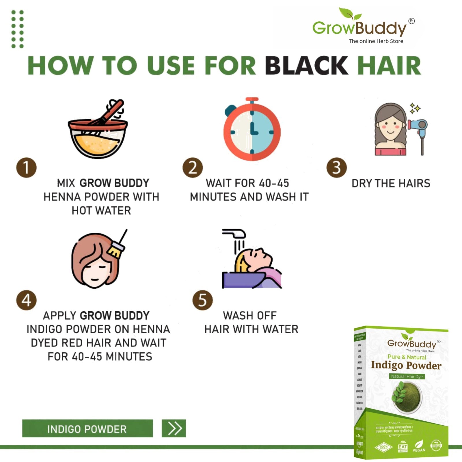 Grow Buddy Indigo Powder for black Hair (200 grams)