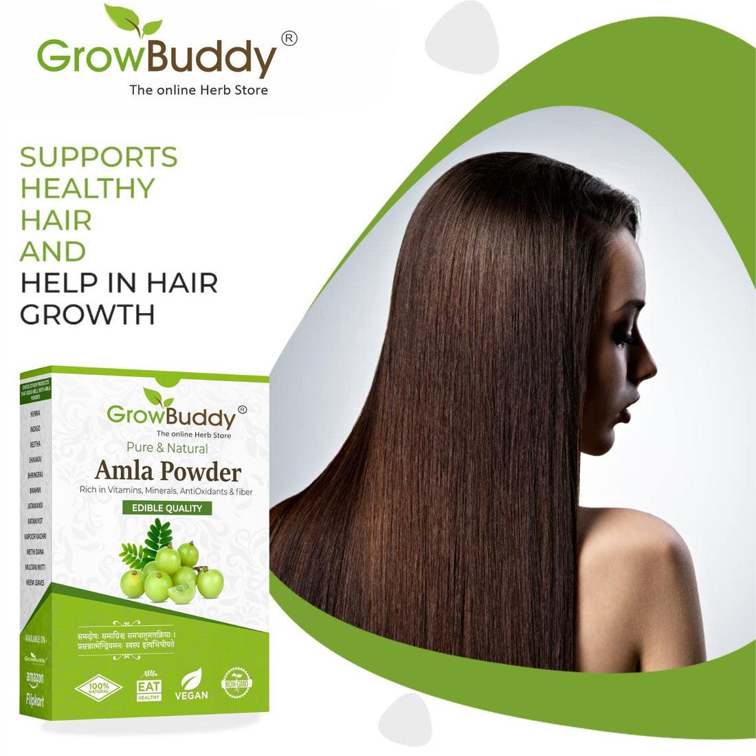 Growbuddy Pure Amla Powder For Hair Growth (250 grams) | Ideal for Hair, Eating, Drinking & Skin