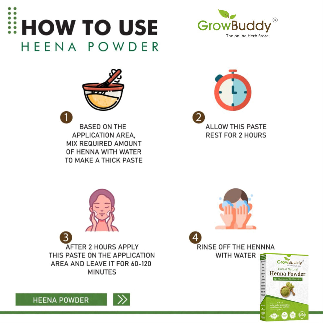 Growbuddy Natural Henna powder for hair Colour and Growth (200 gm)