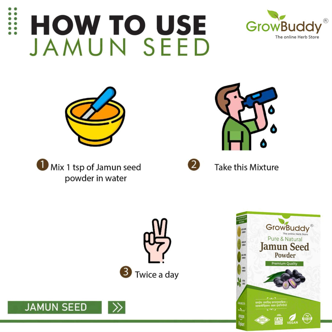 Growbuddy Jamun Seed Powder for Diabetes - 250 gram