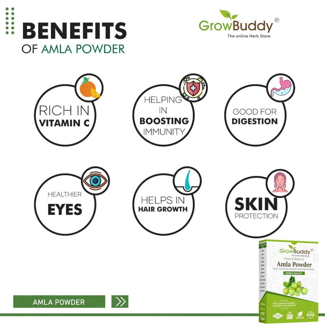 Growbuddy Pure Amla Powder For Hair Growth (250 grams) | Ideal for Hair, Eating, Drinking & Skin