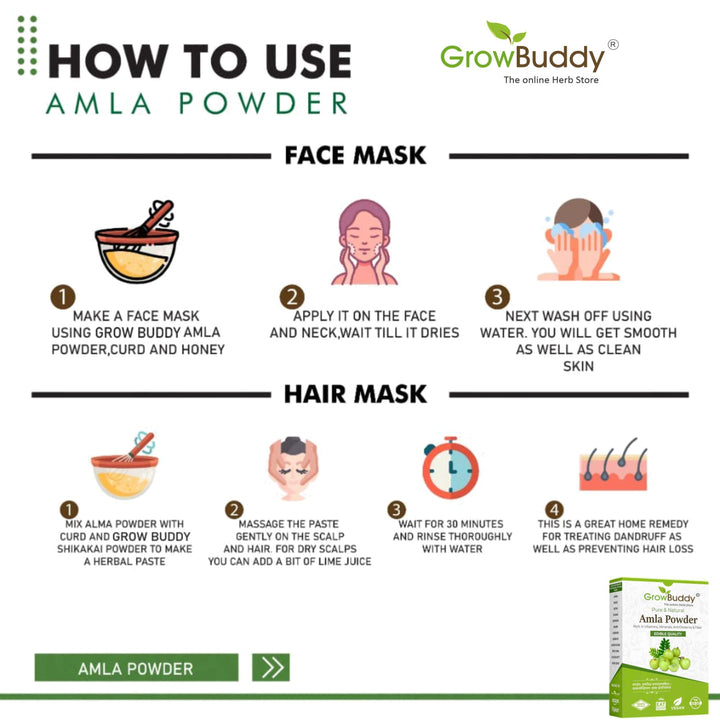 Growbuddy Pure Amla Powder For Hair Growth (250 grams) | Ideal for Hair, Eating, Drinking & Skin