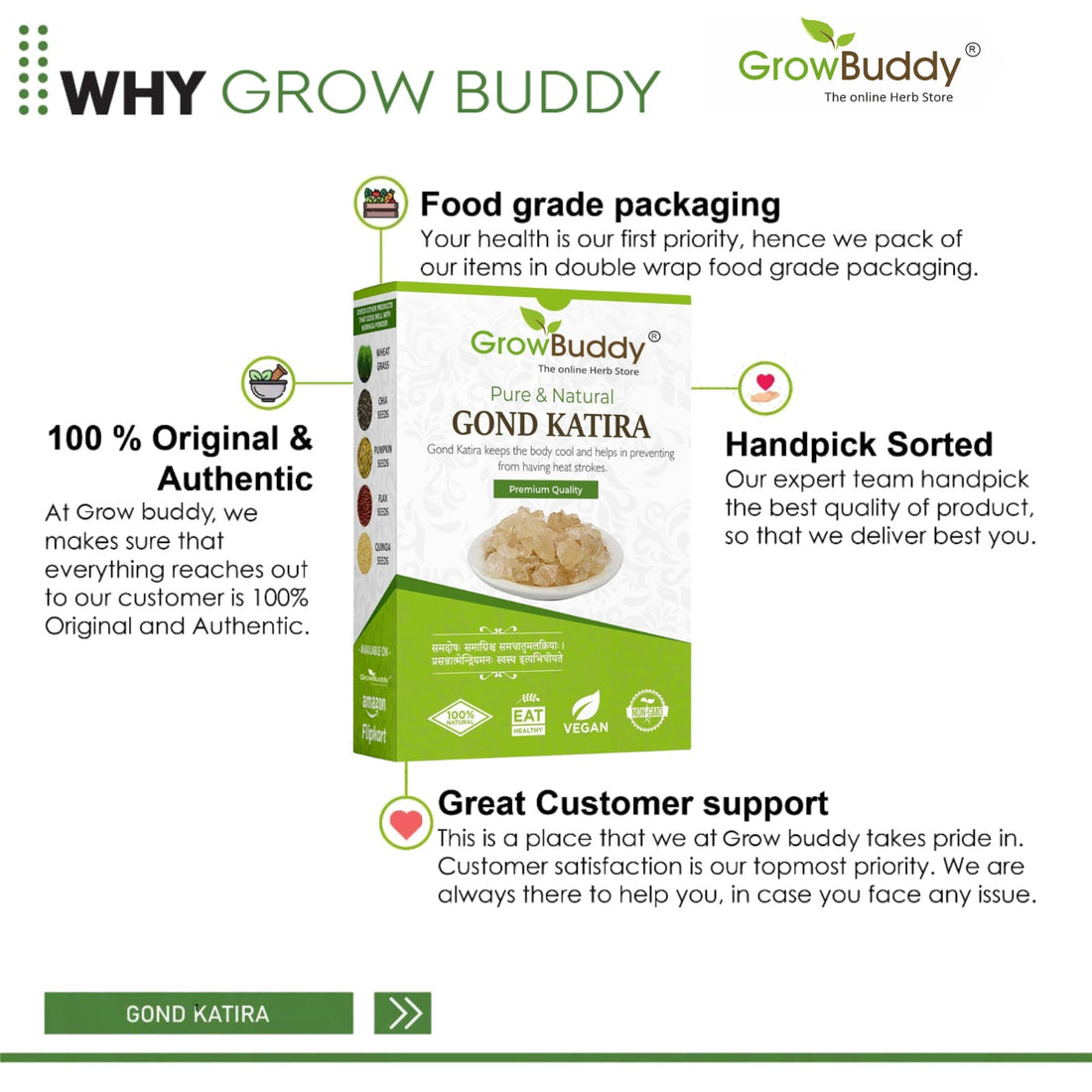 Growbuddy Gond Katira Pure (Edible Gum) - 200 grams | Tragacanth Gum | High Cooling Properties Herbal Food | Super Food |