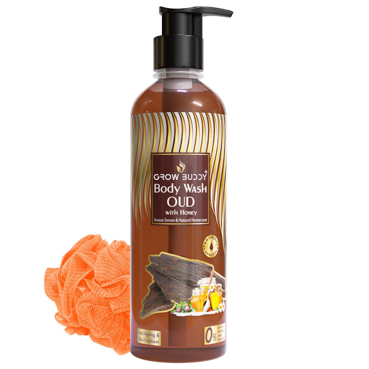 GrowBuddy Body Wash OUD With Honey (300ml), (Loofah Free), For Anti Ageing & Skin Exfoliant | All Skin Types | For Men and Women