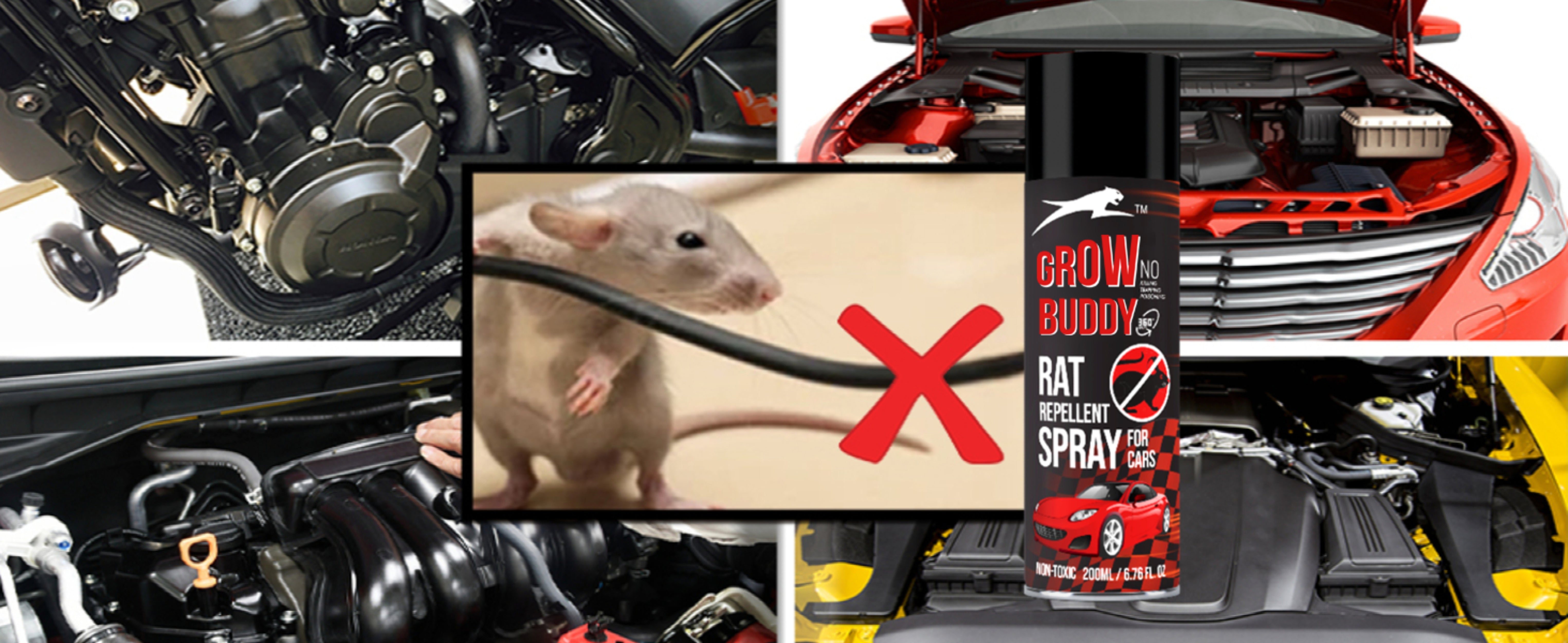 GrowBuddy No Entry Rat Repellent Spray for Cars Highly Effective with and Lasts 1 Year Leak Free Easy to Spray Nozzle 1st time in India (1) - FORMULATION 1 X